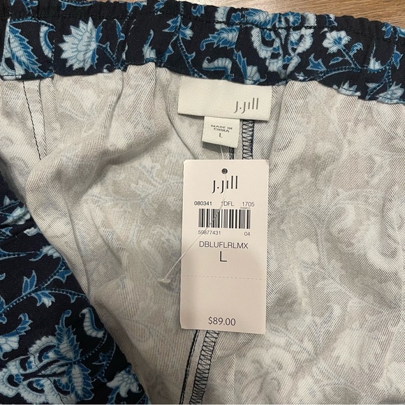 J.Jill Women’s Pants Large Blue Floral Soft Rayon Elastic Waist Boho Career - Picture 6 of 6